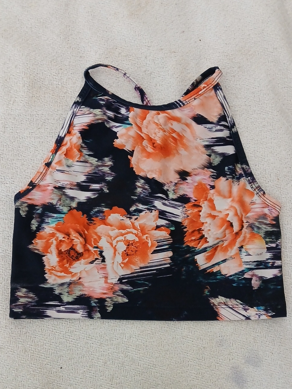 Betsey Johnson Black Crop Top Tank with Orange Floral Print